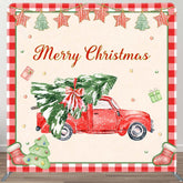 Aperturee - Aperturee Christmas Tree Red Truck Plaid Pillow Case Backdrop
